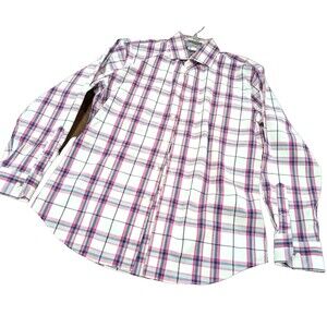 Calibrate Non-Iron Slim Fit Check Button Up Dress Shirt Mens 16 32/33 Red Gray